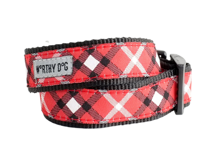 The Worthy Dog Bias Plaid Red Dog Collar For Sale