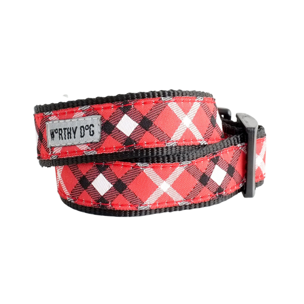 The Worthy Dog Bias Plaid Red Dog Collar For Sale